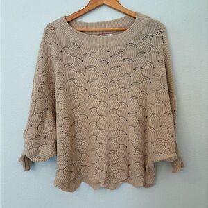 Andree by Unit Retro Dolman Sweater‎ Scalloped Hem Beige S Coastal Grandma Boho